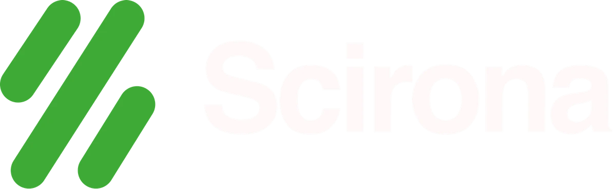 Scirona logo, Green icon, white text