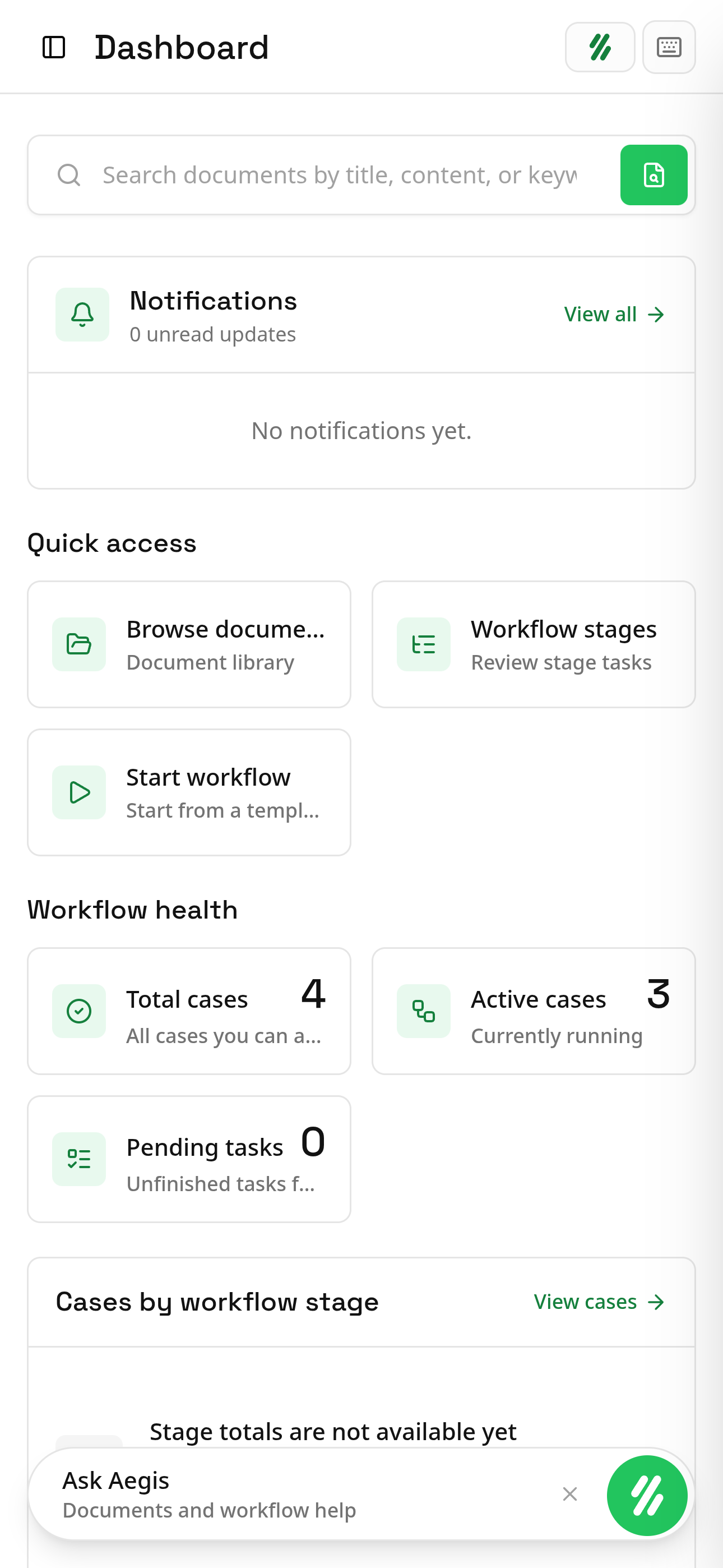 The Synapse Intelligence workspace on mobile, showing the document list and its status filters